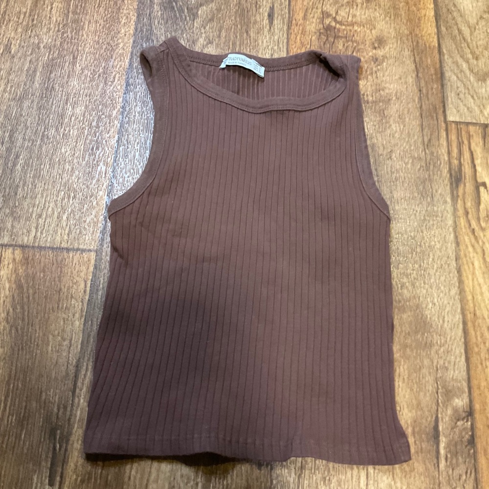 Stradivarius Size Small Ribbed Tank Top Women's Brown